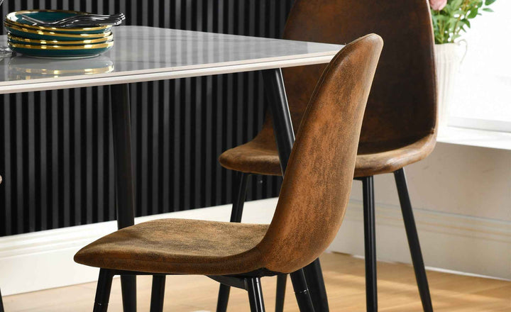 Dining Chair Set of 6, Suede Upholstery, Brown, Space-Saving Stackable Design, Metal Legs, Modern Style for Kitchen or Garden