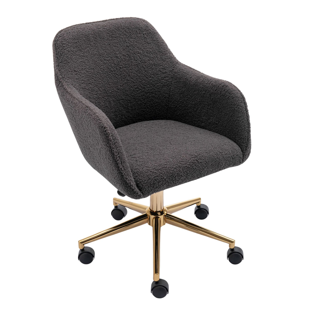Grey teddy velvet office chair with armrests swivel wheel gold base TORQIL GREY UK