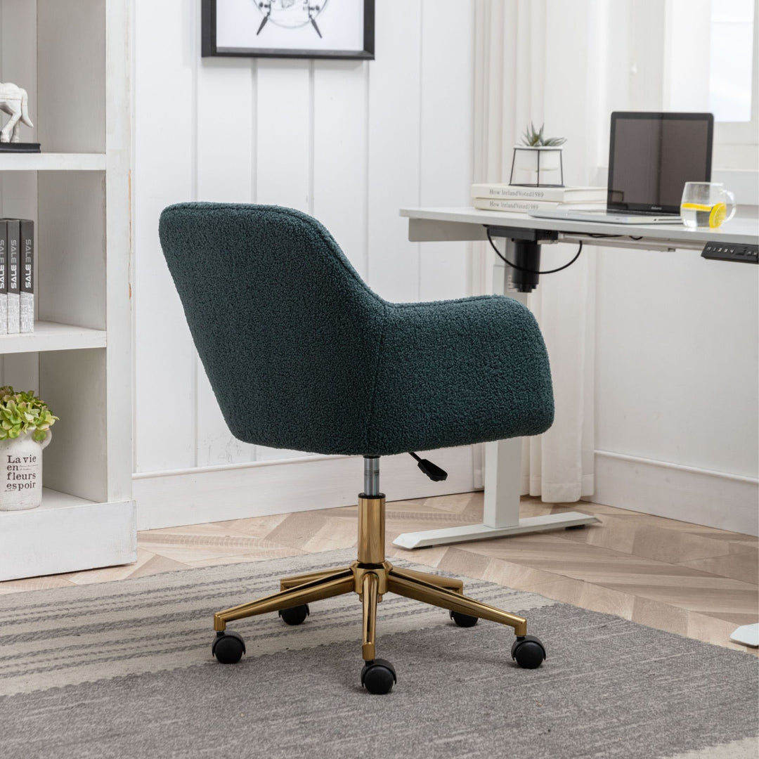 Grey teddy blue velvet office chair with armrests swivel wheel gold base TORQIL BLUE UK