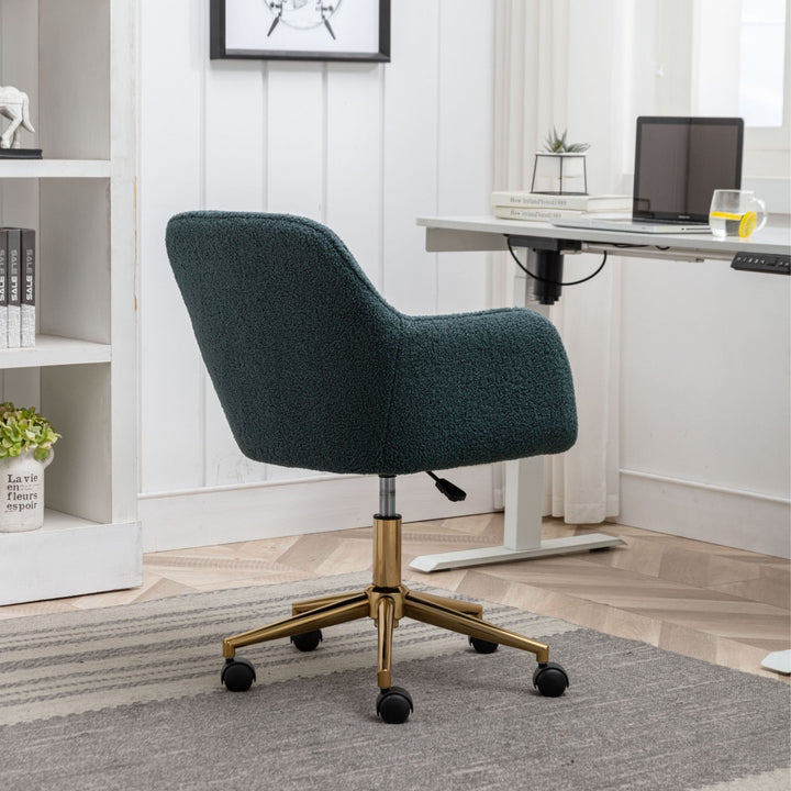 Grey teddy blue velvet office chair with armrests swivel wheel gold base TORQIL BLUE UK