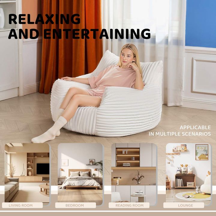 Ultra-Soft white corduroy lazy sofa bean bag chair MYSTERIA