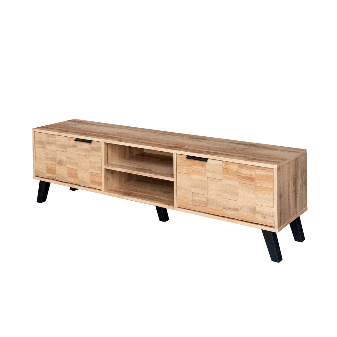 Vintage wood look TV stand with 2 doors and open shelves DECOMPOS