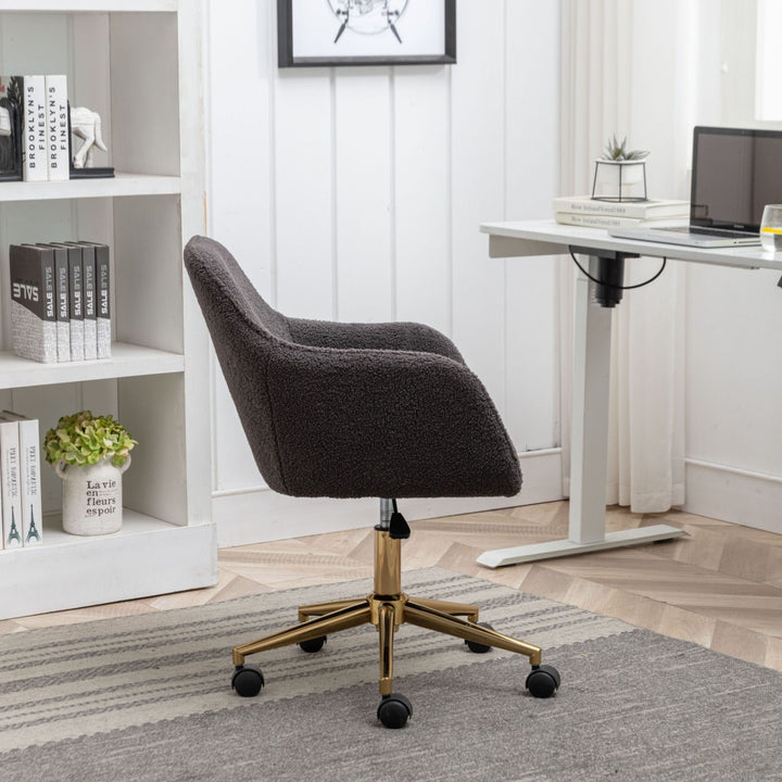 Grey teddy velvet office chair with armrests swivel wheel gold base TORQIL GREY UK