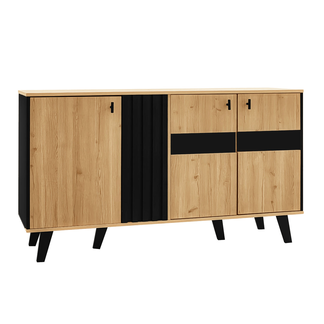 Modern wooden sideboard wood &amp; stripped black with LED lighting APOTHECI