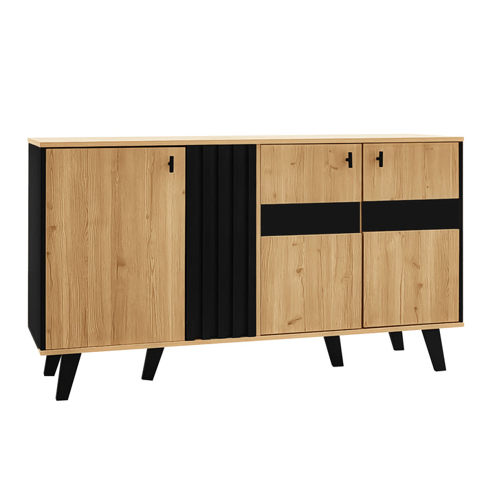 Modern wooden sideboard wood &amp; stripped black with LED lighting APOTHECI