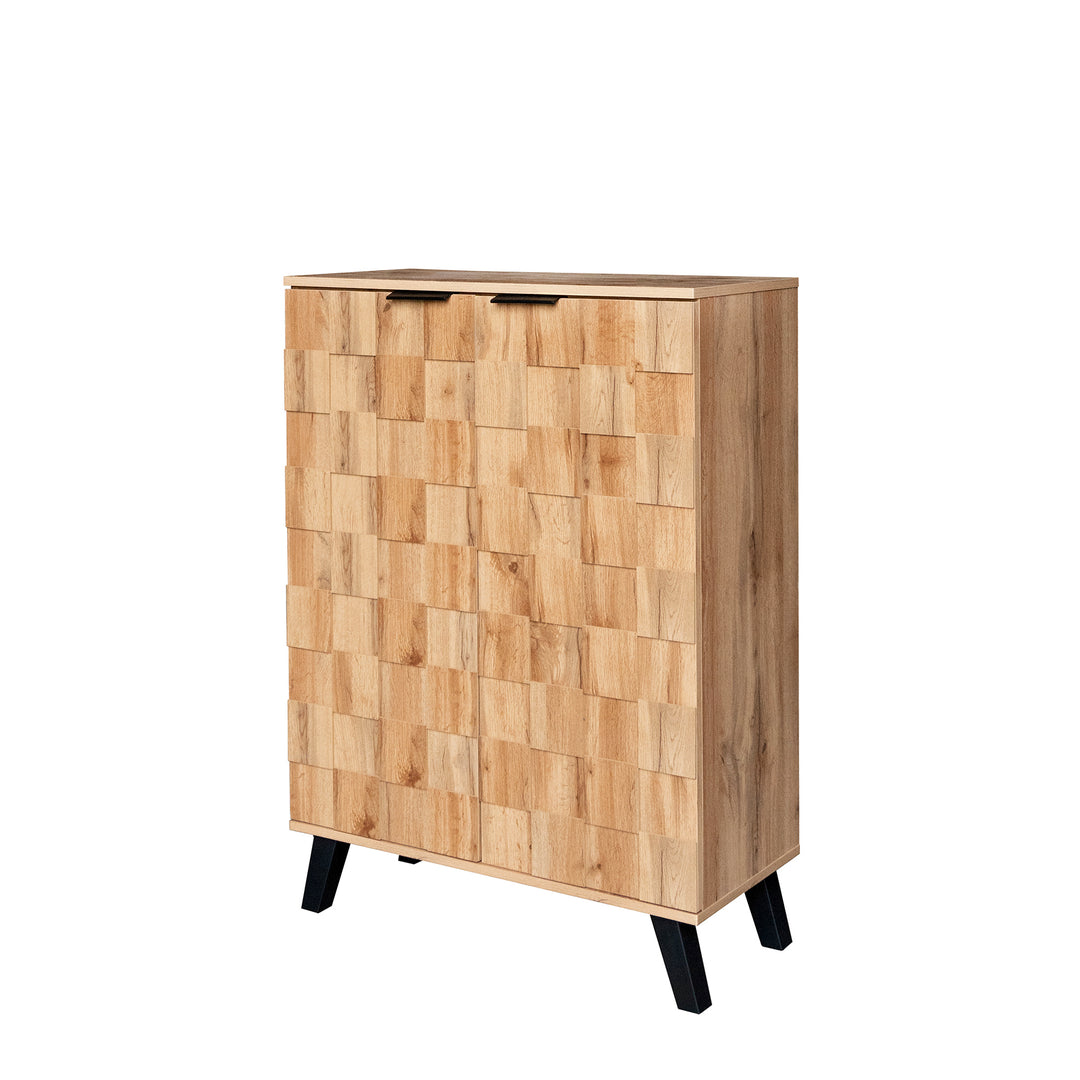 Vintage shoe cabinet textured oak look 3D with adjustable shelves 80×35×110cm FLAGELLUM