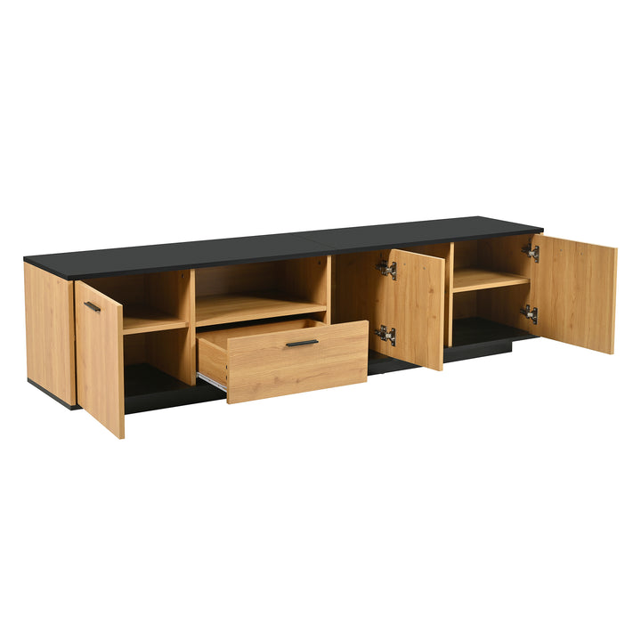 Black wooden TV cabinet with 3 doors & LED lighting INDUSIUM