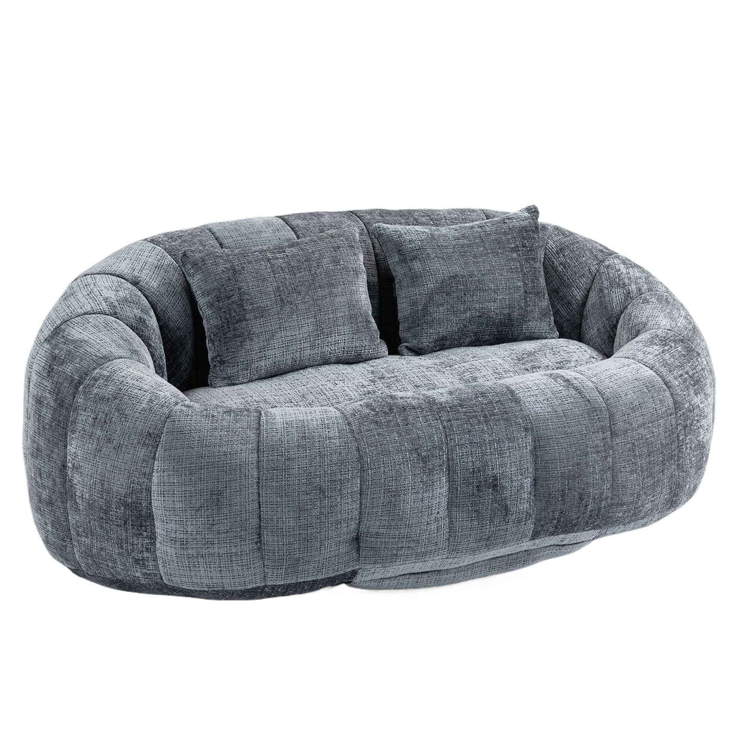 00+缺图 Modern Bean Bag Sofa 2-Seater Chenille Grey Memory Foam Loveseat with 2 Pillows for Living Room VANITYCOLLECTION