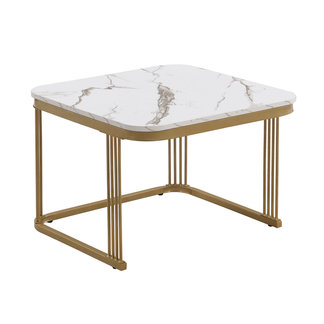 White high gloss marble-look nesting coffee table VREVIEK WHITE UK