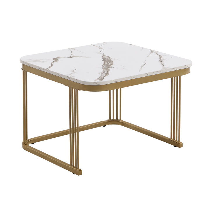 White high gloss marble-look nesting coffee table VREVIEK WHITE UK