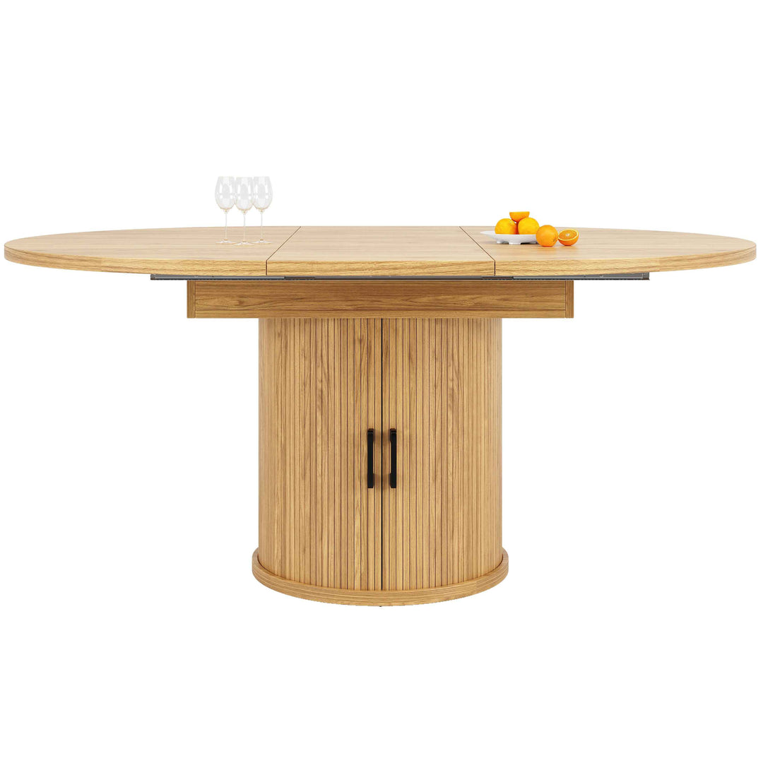 Extendable natural wooden look dining table round to oval 118–158cm INFINITEQUASI