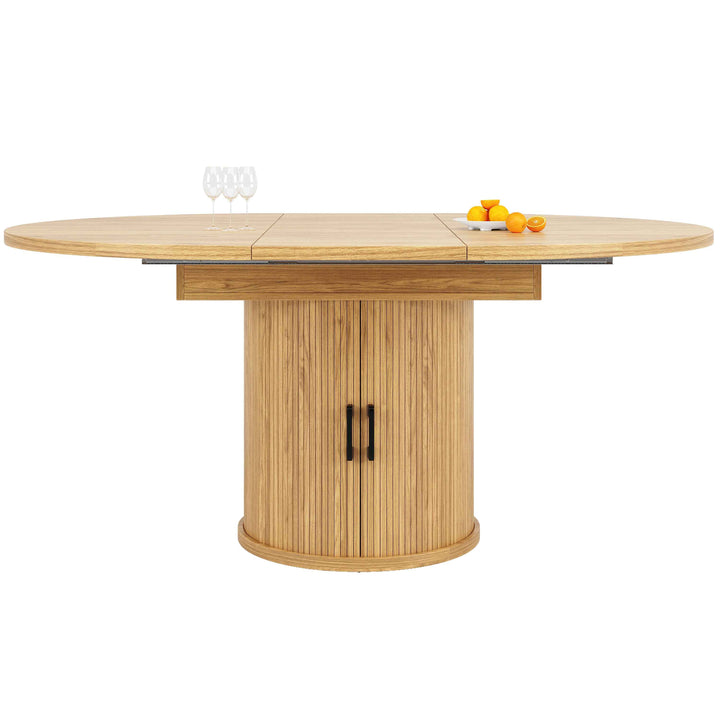 Extendable natural wooden look dining table round to oval 118–158cm INFINITEQUASI