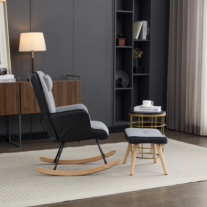 Black white houndstooth rocking chair high back with footrest CLOUDBROOK UK