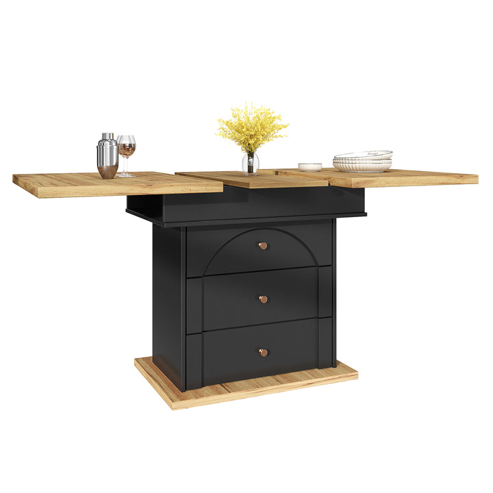 Extendable wooden dining table (110-140×80 cm) black shlef and 2 drawers SUNSPOT