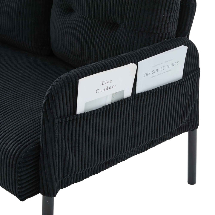 00+Oversized Loveseat Sofa, Corduroy Upholstered Double-Seater, Black for Living Room NOVADYNE