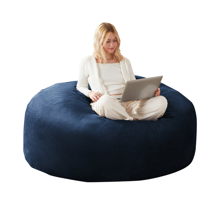 Giant dark blue round bean bag sofa with soft plush cover 150cm VERIA