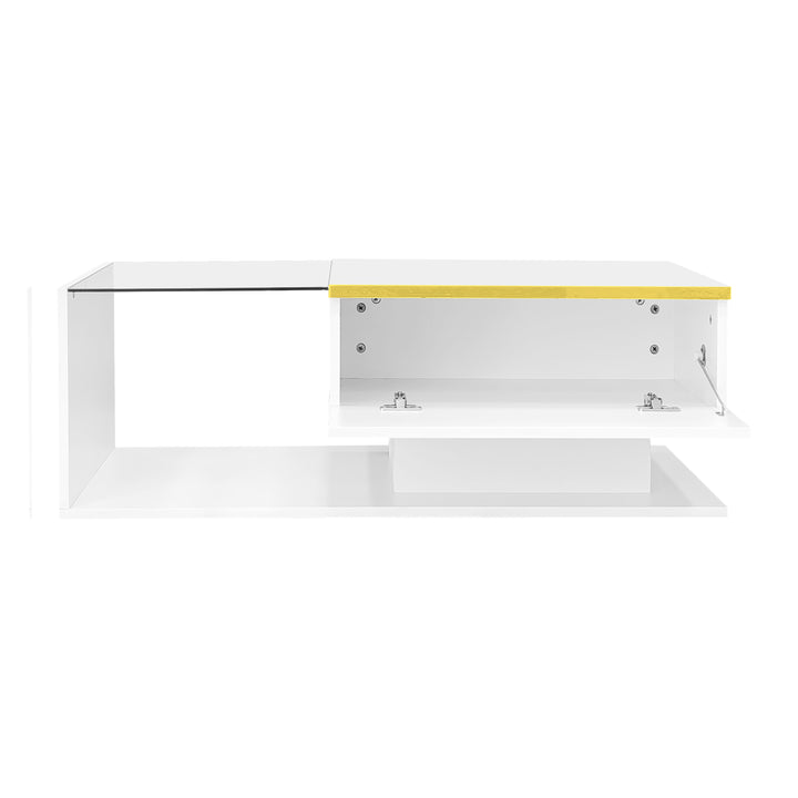 Modern high gloss white coffee table with LED lights golden accent SHEATH