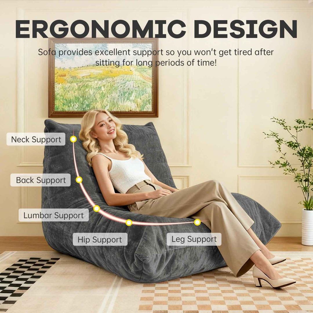 Comfy dark grey chenille bean bag lazy sofa with full-body support & non-slip base CELESTEEN