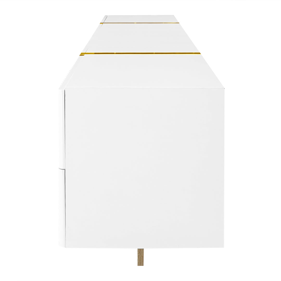 White fluted TV cabinet 3 doors, 2 drawers 190cm gloden accent CONNECTIV