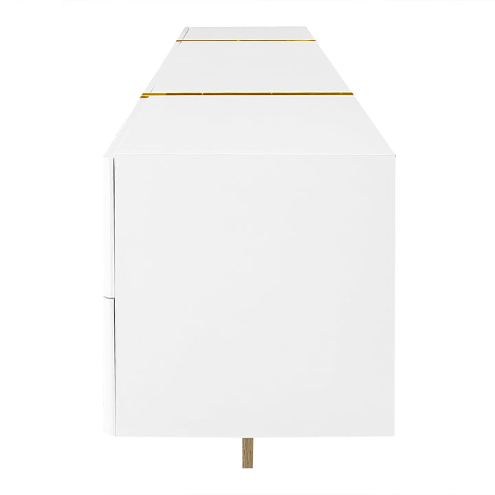 White fluted TV cabinet 3 doors, 2 drawers 190cm gloden accent CONNECTIV