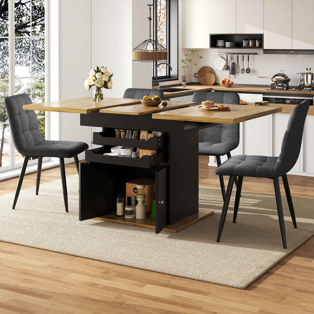 Extendable wooden dining table for 4-6 foldable with drawers and cabinet INFINITENEXX