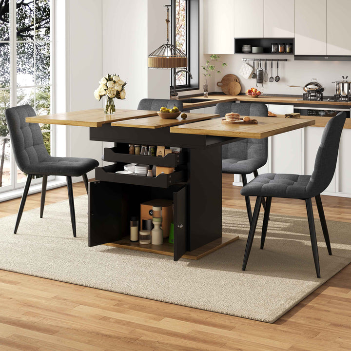 Extendable wooden dining table for 4-6 foldable with drawers and cabinet INFINITENEXX