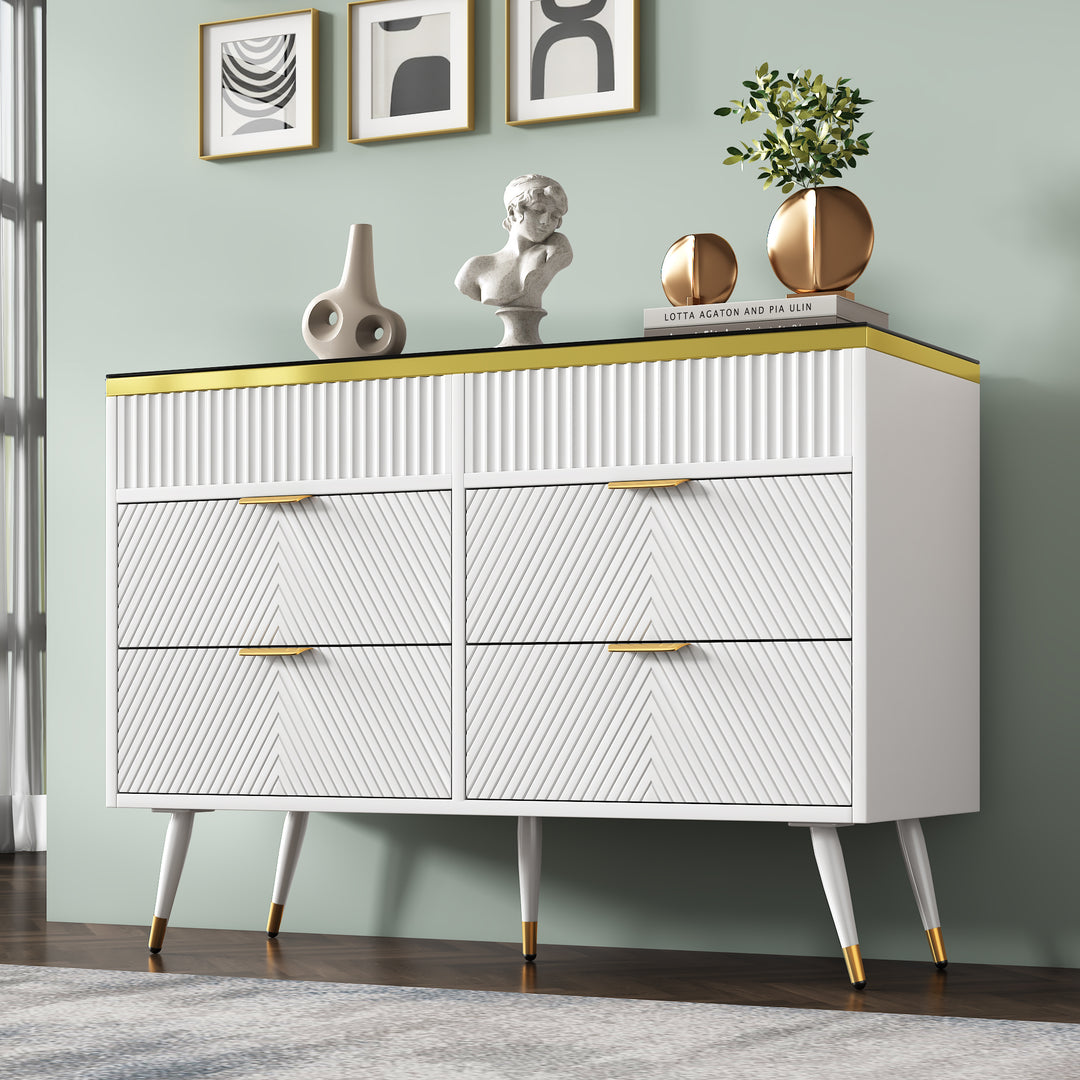 White sideboard dresser with 6 drawers and colored glass golden handles VIGZUN UK