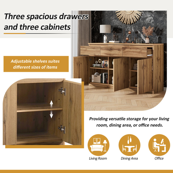 Oak Sideboard with 3 Drawers & 3 Doors 135cm WOODTRUNK