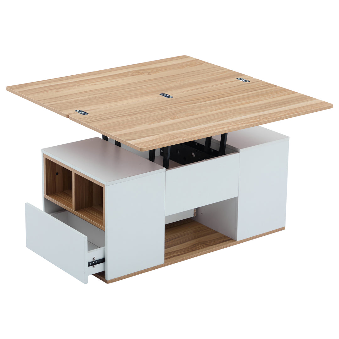 Modern white & oak lift-top coffee table hidden storage CLOUDWING