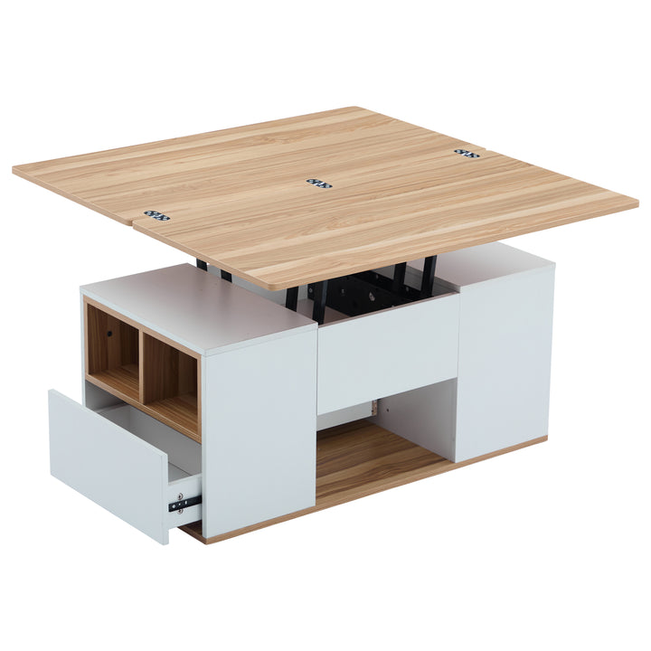 Modern white & oak lift-top coffee table hidden storage CLOUDWING
