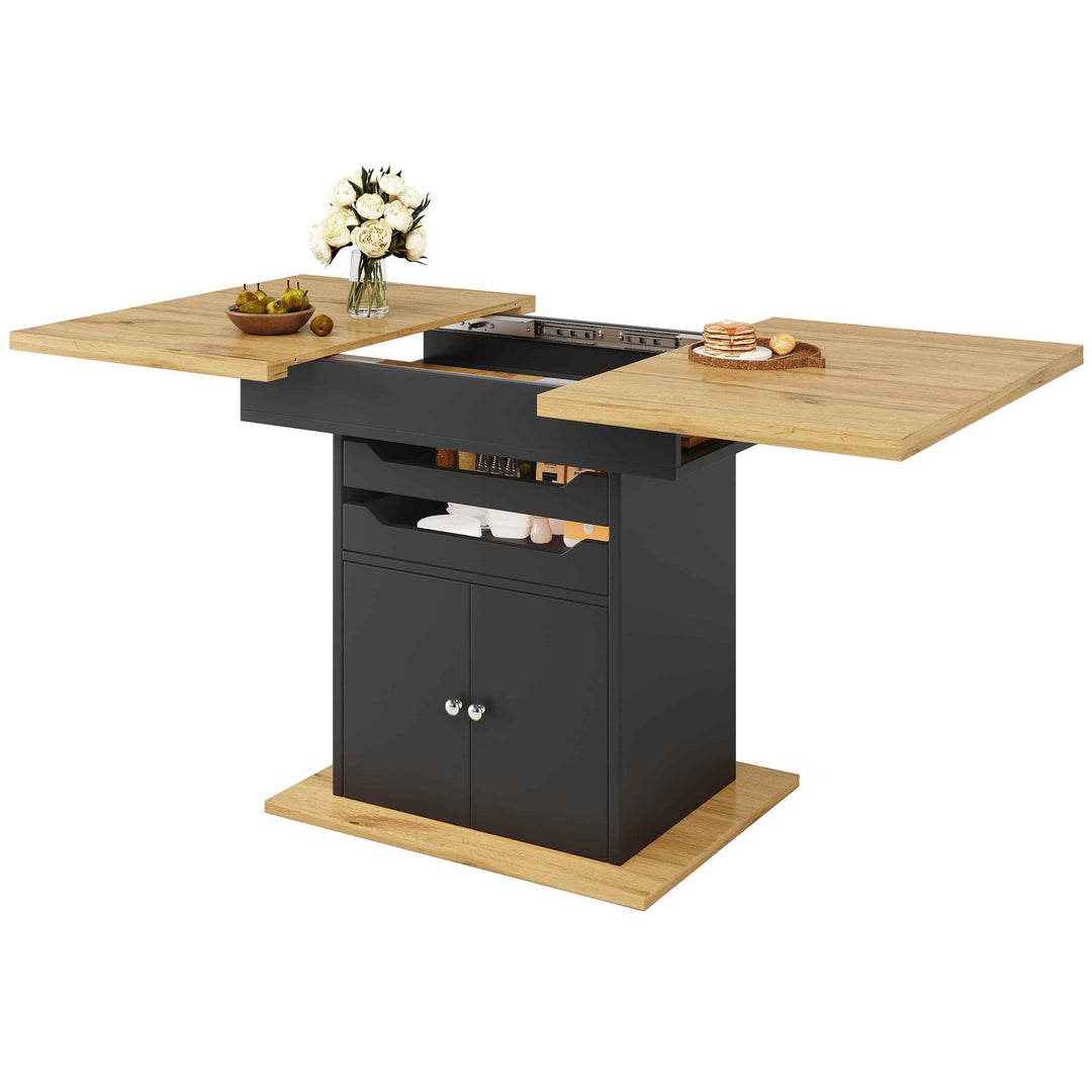 Extendable wooden dining table for 4-6 foldable with drawers and cabinet INFINITENEXX