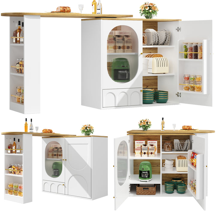 360° rotating bar table with storage space, kitchen island, two doors with shelves (body 138 x 39 x 105 cm) PYRAMID