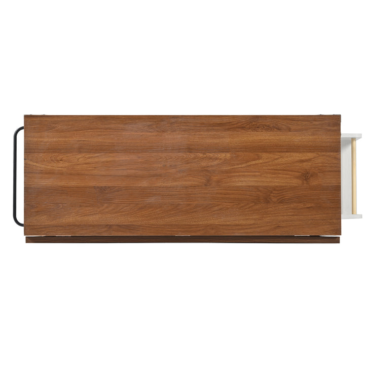 White farmhouse style rolling kitchen island with fold-out top and racks SALTMARSH