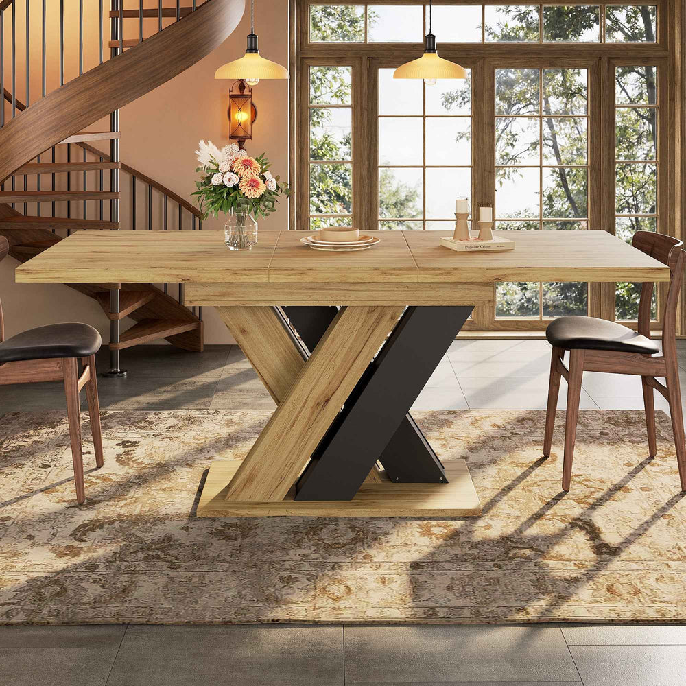 Wooden extendable dining table X-shaped legs 119-158.5cm