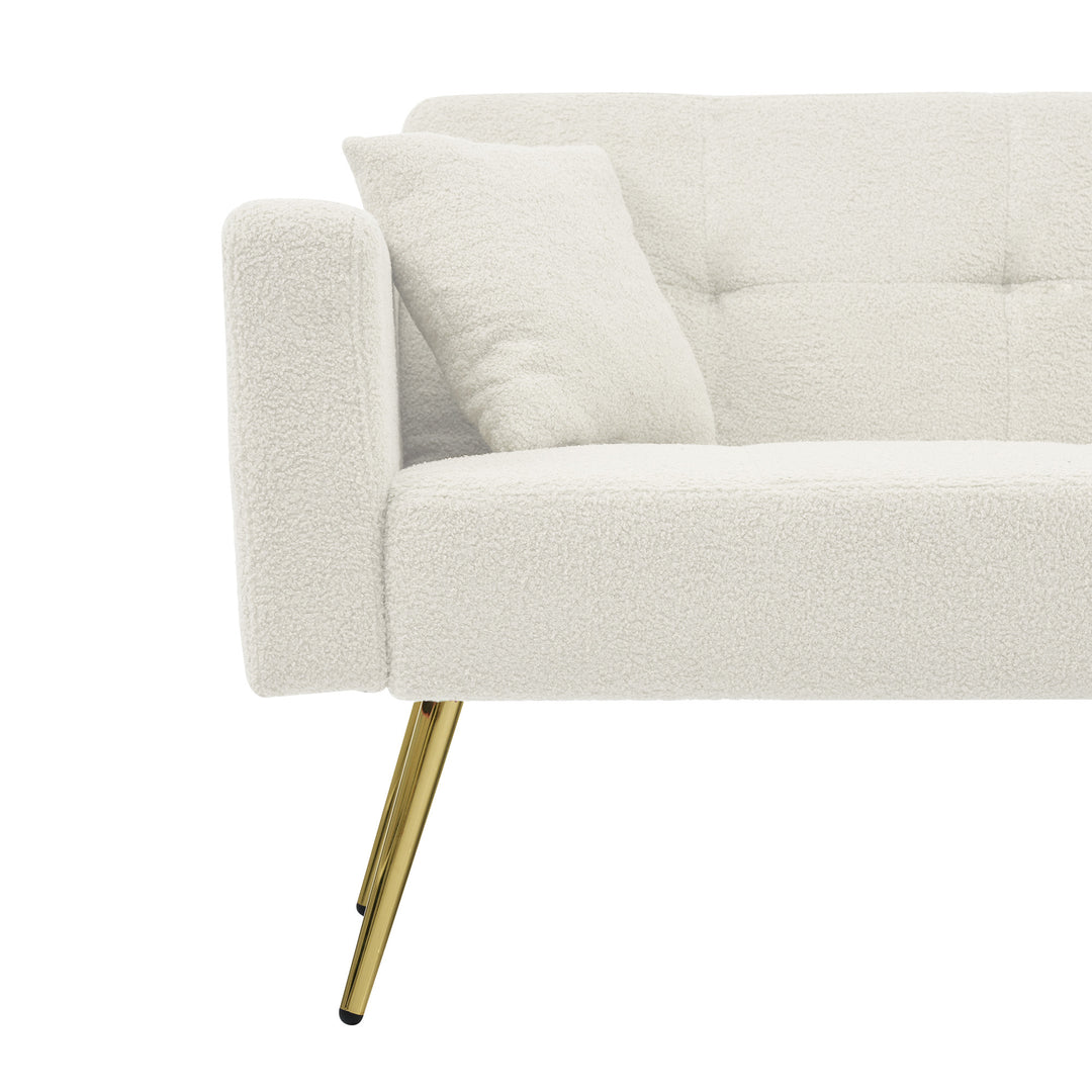 Ivory white sherpa 3-seater clic-clac sofa bed, adjustable backrest & side pocket ALDEN WHITE UK