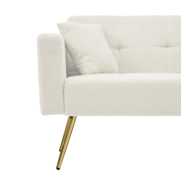 Ivory white sherpa 3-seater clic-clac sofa bed, adjustable backrest & side pocket ALDEN WHITE UK