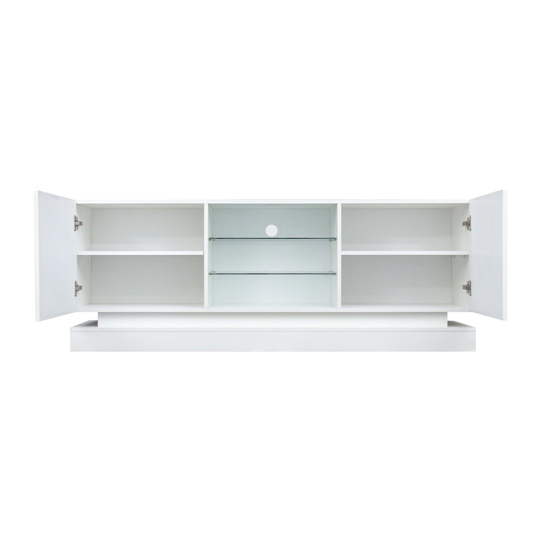 White high gloss modern TV stand with LED lights QUAGMIRE UK