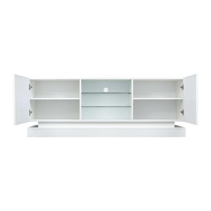 White high gloss modern TV stand with LED lights QUAGMIRE UK