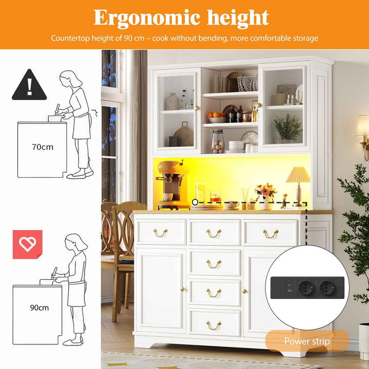 Tall white kitchen cabinet with LED lighting, USB ports & sockets 118x39.5x180cm