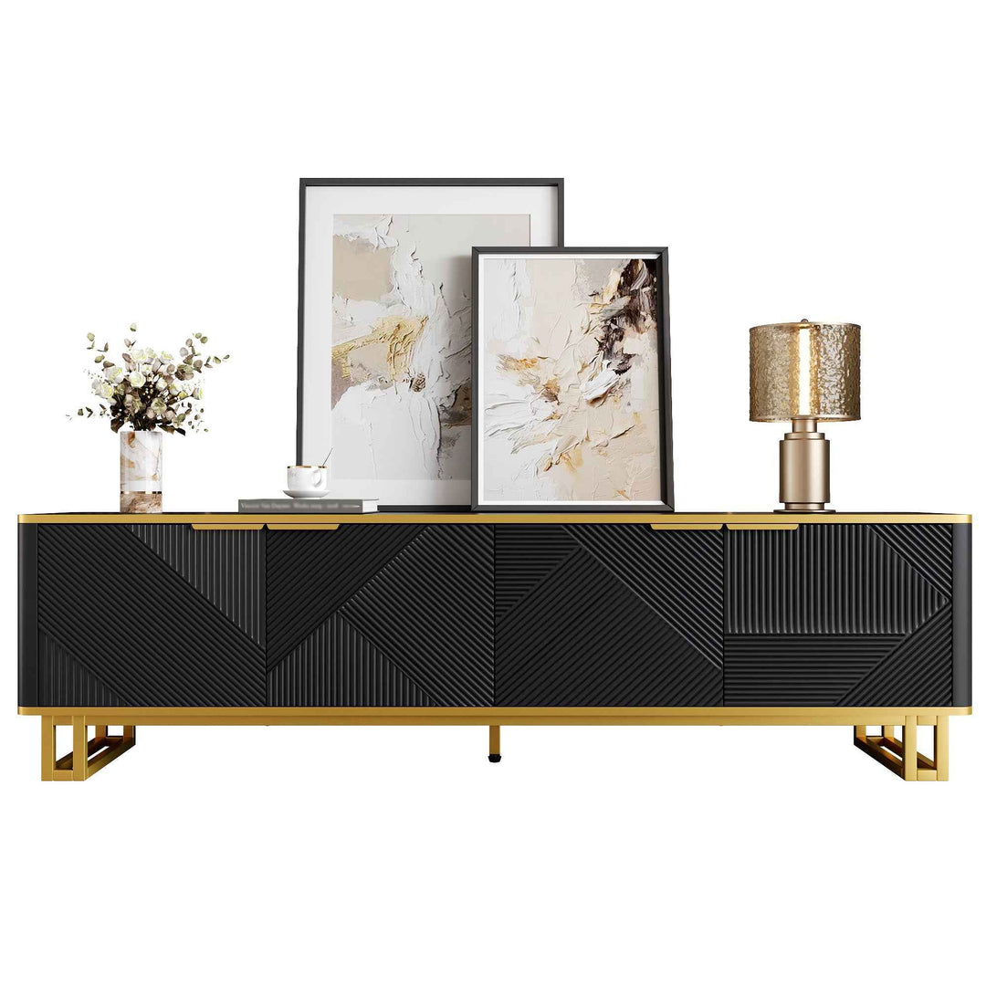 00+TV Cabinet Stand With 4 Doors & Ample Storage for Living Room  CONCRETECURTAIN