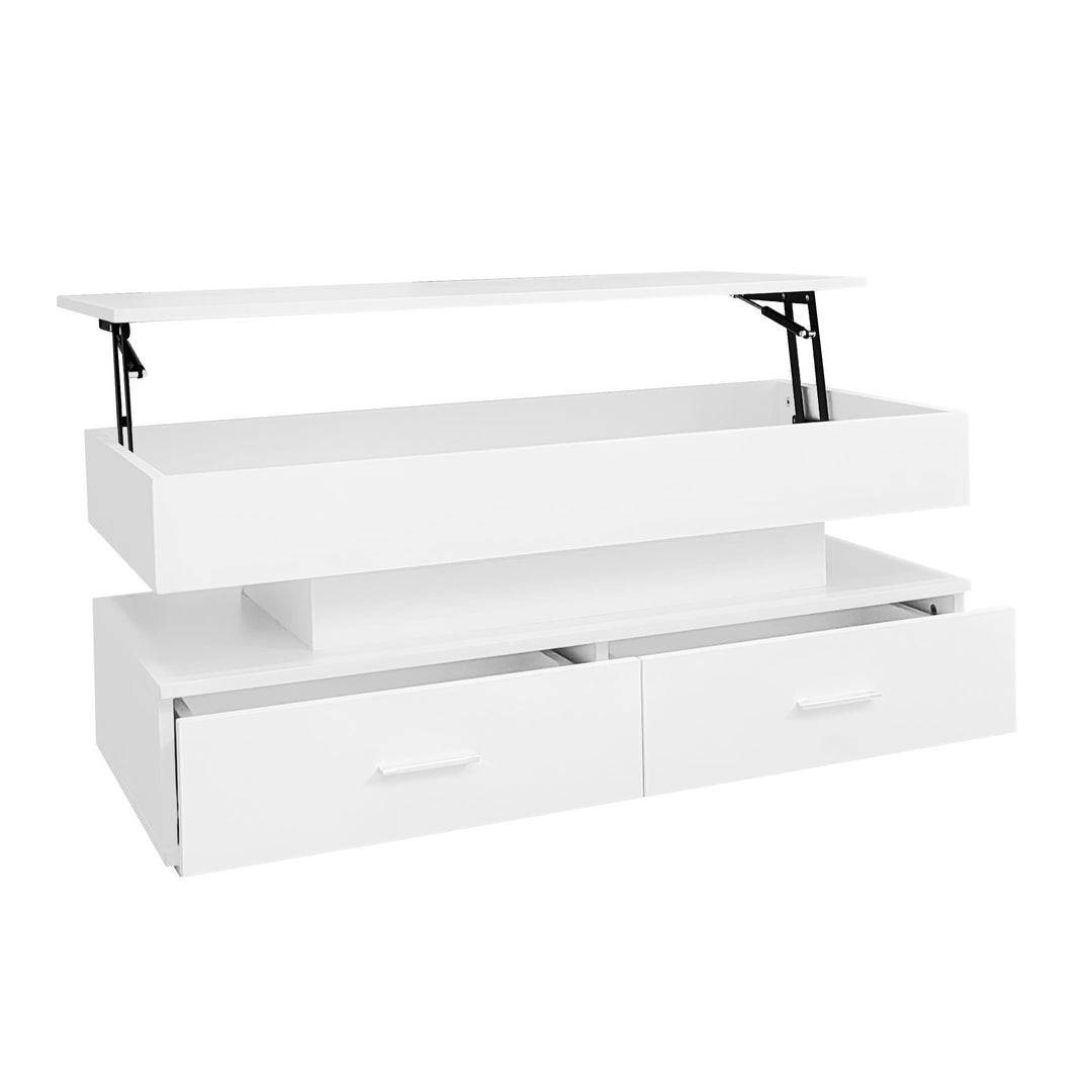 White lift-top coffee table with LED lighting and 2 drawers 100×50×44cm CYBERSPACE