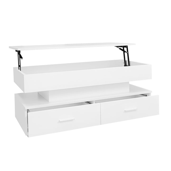 White lift-top coffee table with LED lighting and 2 drawers 100×50×44cm CYBERSPACE