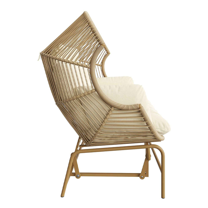 Garden rocking chair 2-seat PE Rattan beige swing with cushions FLAREINFINIX