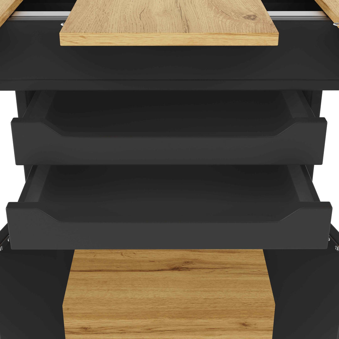 Extendable wooden dining table for 4-6 foldable with drawers and cabinet INFINITENEXX