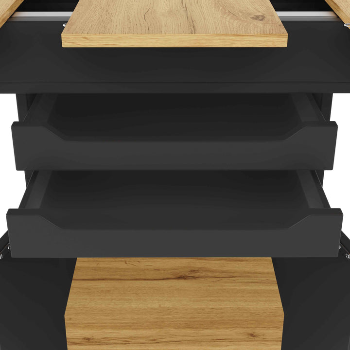 Extendable wooden dining table for 4-6 foldable with drawers and cabinet INFINITENEXX