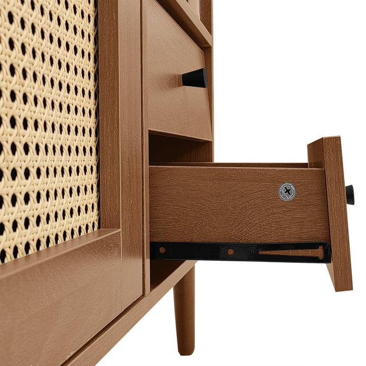 Wooden rattan sideboard vintage 3 doors 2 drawers 130x40x75.5cm SEAGRASSBED UK