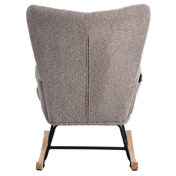 Patchwork rocking chair with footstool, bouclé fabric accent chair with wooden legs and cushion RECTRIX