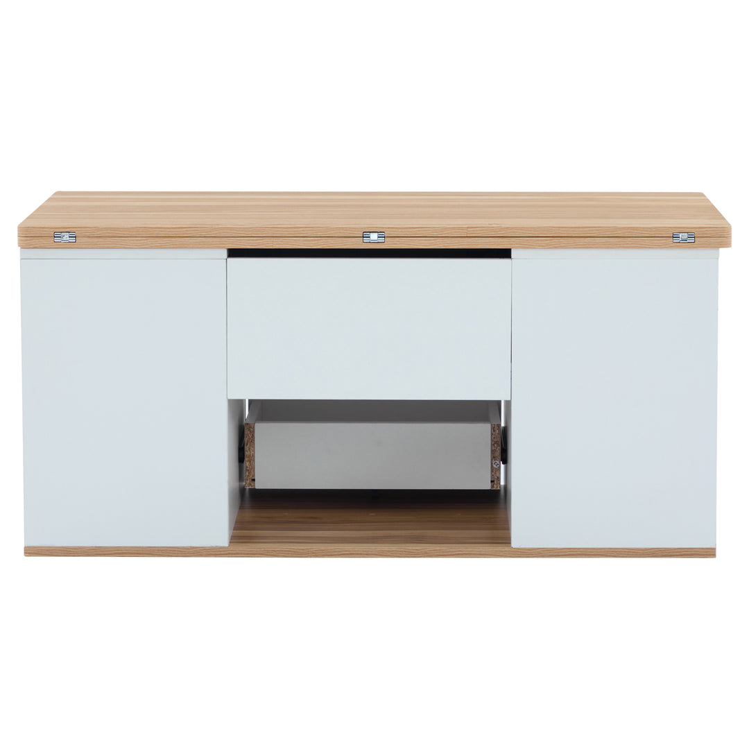 Modern white & oak lift-top coffee table hidden storage CLOUDWING