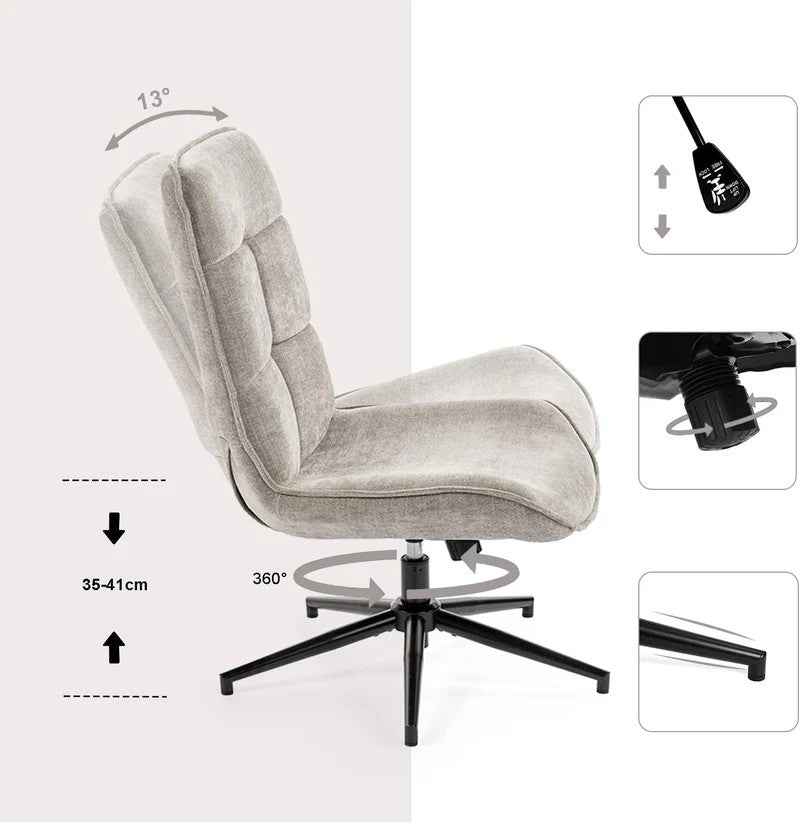 Modern Adjustable Grey Chenille Swivel Leisure Chair with Tilt Function CHARLOTTE CHENILLE GREY KD