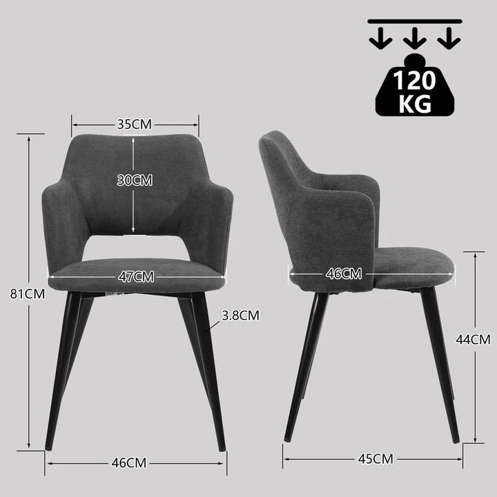 Set of 2 Scandinavian Grey Fabric Dining Chairs with Wood-Look Metal Legs AKANJI 2PCS GERY
